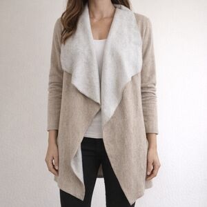 Zara Beige Cream Open-Front Knit Waterfall Draped Sweater M Cardigan Coatigan